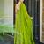 Green rayon floral printed fully flared anarkali gown for women