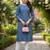 Blue cotton blend geometric printed kurta for women
