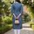 Blue cotton blend geometric printed kurta for women