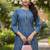 Blue cotton blend geometric printed kurta for women