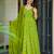 Green rayon floral printed fully flared anarkali gown for women