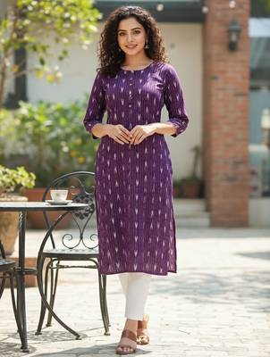Wine cotton blend geometric printed kurta for women 1