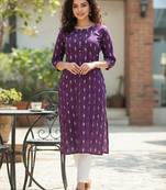 Wine cotton blend geometric printed kurta for women