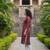 Maroon cotton blend geometric printed kurta for women
