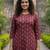 Maroon cotton blend geometric printed kurta for women