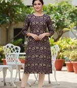 Wine cotton blend geometric printed kurta for women