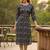 Blue cotton blend geometric printed kurta for women