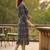 Blue cotton blend geometric printed kurta for women