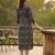 Blue cotton blend geometric printed kurta for women