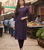 Wine cotton blend geometric printed kurta for women