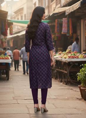 Wine cotton blend geometric printed kurta for women 3