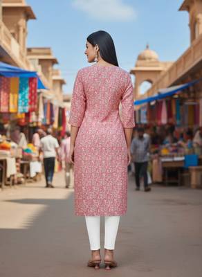 Peach cotton blend geometric printed kurta for women 3