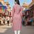 Peach cotton blend geometric printed kurta for women