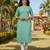 Sea green cotton blend geometric printed kurta for women