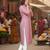 Pink cotton blend geometric printed kurta for women
