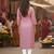 Pink cotton blend geometric printed kurta for women