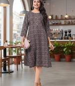 Black cotton blend geometric printed kurta for women