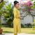 Yellow cotton blend geometric printed kurta for women