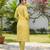 Yellow cotton blend geometric printed kurta for women