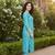 Turquoise cotton blend geometric printed kurta for women