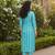 Turquoise cotton blend geometric printed kurta for women