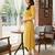 Yellow cotton blend geometric printed kurta for women