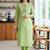 Green cotton blend geometric printed kurta for women