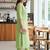 Green cotton blend geometric printed kurta for women