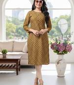 Mustard cotton blend geometric printed kurta for women