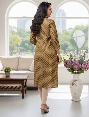Mustard cotton blend geometric printed kurta for women 3