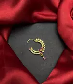 traditional indian bridal nath, gold plated ruby cz stone nose ring clip on