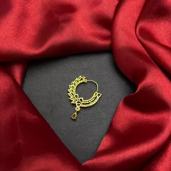 traditional indian bridal nath, gold plated ruby cz stone nose ring clip on 3