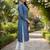 Blue cotton blend geometric printed kurta for women