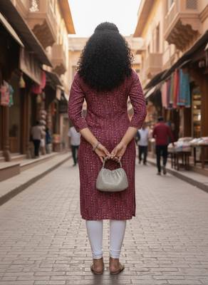 Maroon cotton blend geometric printed kurta for women 3