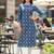 Blue cotton blend geometric printed kurta for women