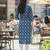 Blue cotton blend geometric printed kurta for women
