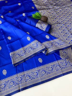 banarasi silk blend woven saree with blouse 3