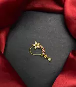 floral nath nose pin with pink cz stone, gold finish