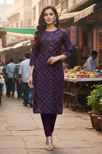 Wine cotton blend geometric printed kurta for women