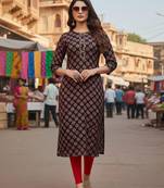 Black cotton blend geometric printed kurta for women