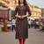 Black cotton blend geometric printed kurta for women