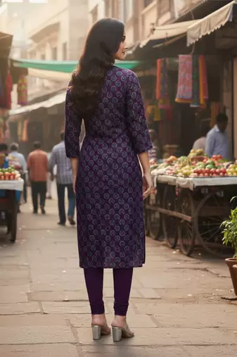 Wine cotton blend geometric printed kurta for women
