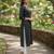 Black cotton blend geometric printed kurta for women