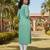 Sea green cotton blend geometric printed kurta for women