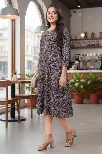 Black cotton blend geometric printed kurta for women
