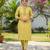 Yellow cotton blend geometric printed kurta for women