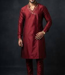 Maroon embroidered dupion silk kurta set
