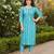 Turquoise cotton blend geometric printed kurta for women