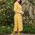 Yellow cotton blend geometric printed kurta for women
