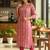 Pink cotton blend geometric printed kurta for women